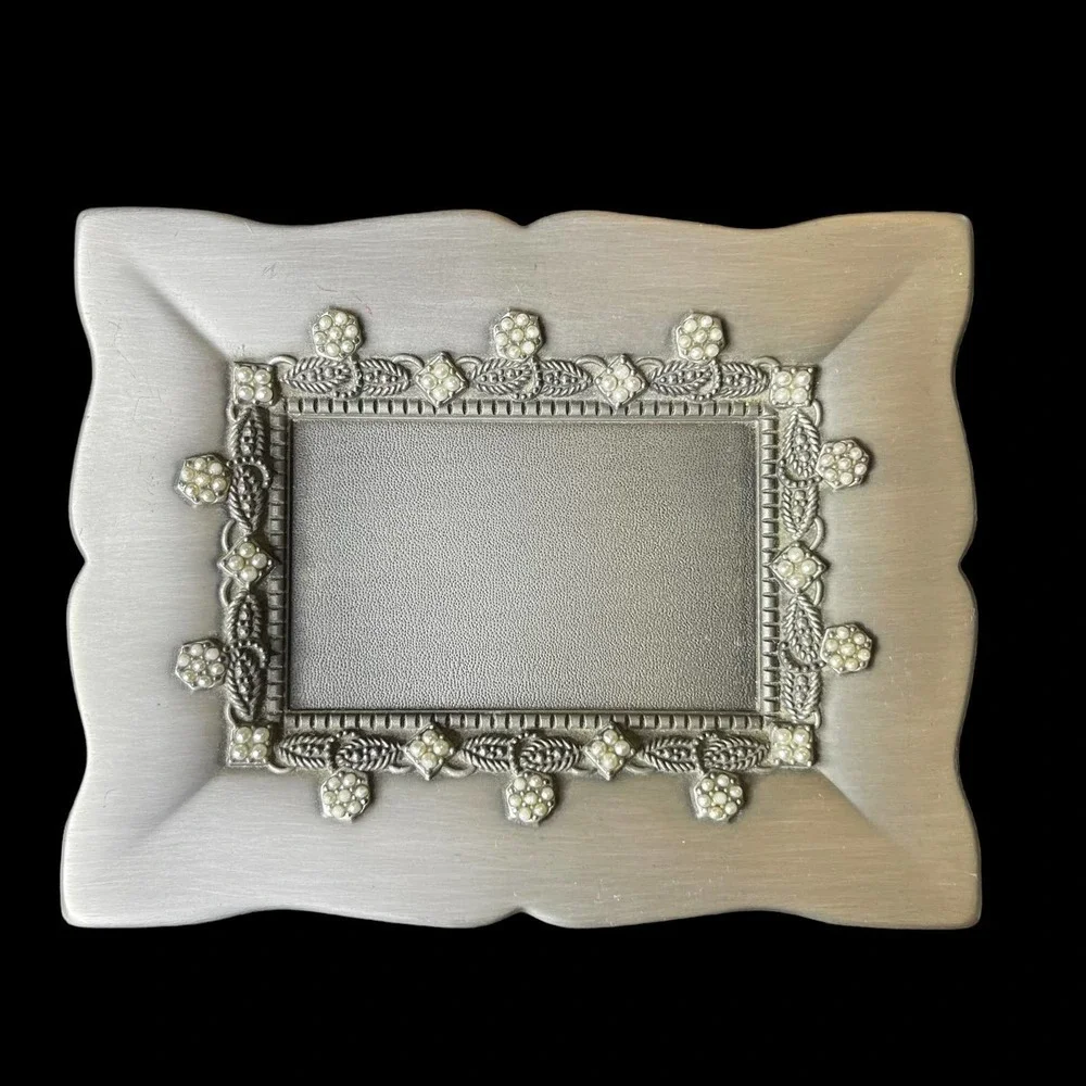 Things Remembered Metal Memory Jewelry Trinket Box Faux Pearls Velvet Lining
